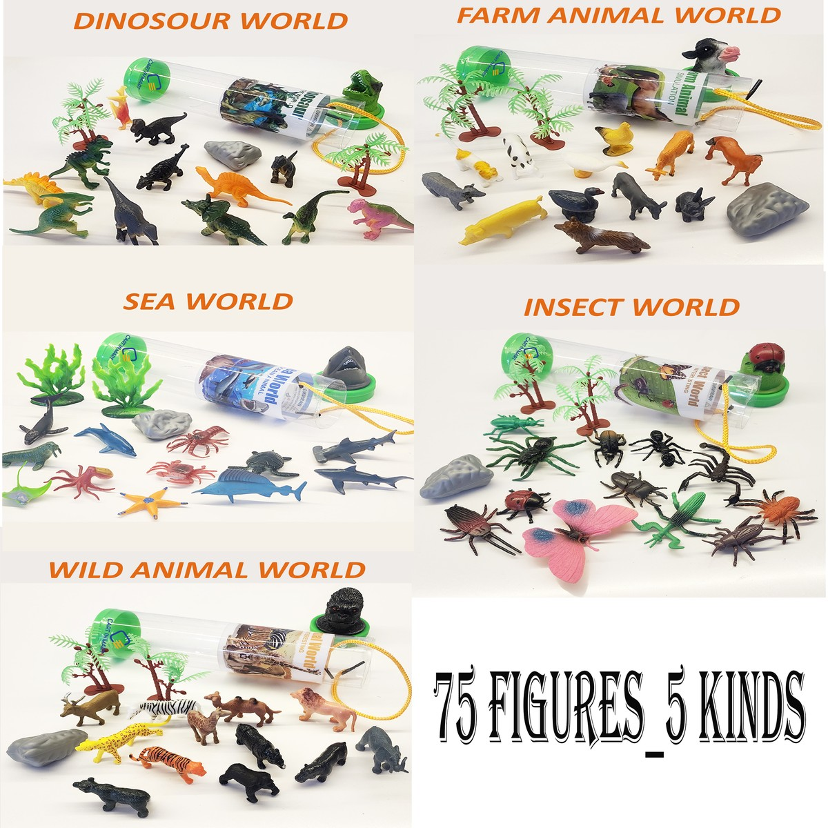 Cart In Mart Small Animal Figures Toys Party Favor- Sea, Zoo, Farm,Dino, Insect - 75 Piece