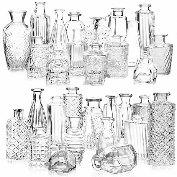 Cart In Mart 32 Pack Vintage Glass Bud Small Vase Set For Flower Home Wedding Decor