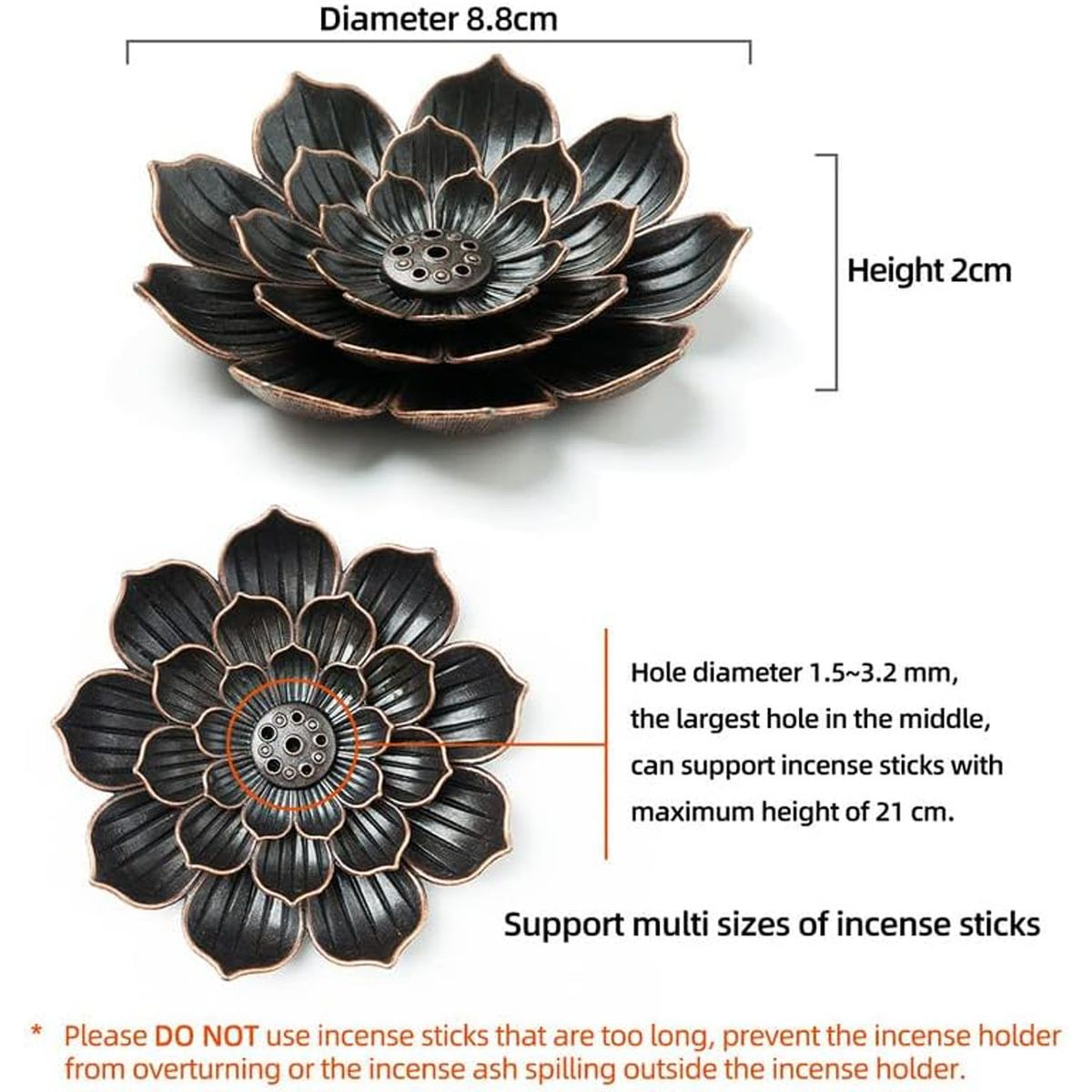 Cart In Mart Brass Lotus Incense Holder For Sticks With Ash Catcher Anti-Ash Burner Gift