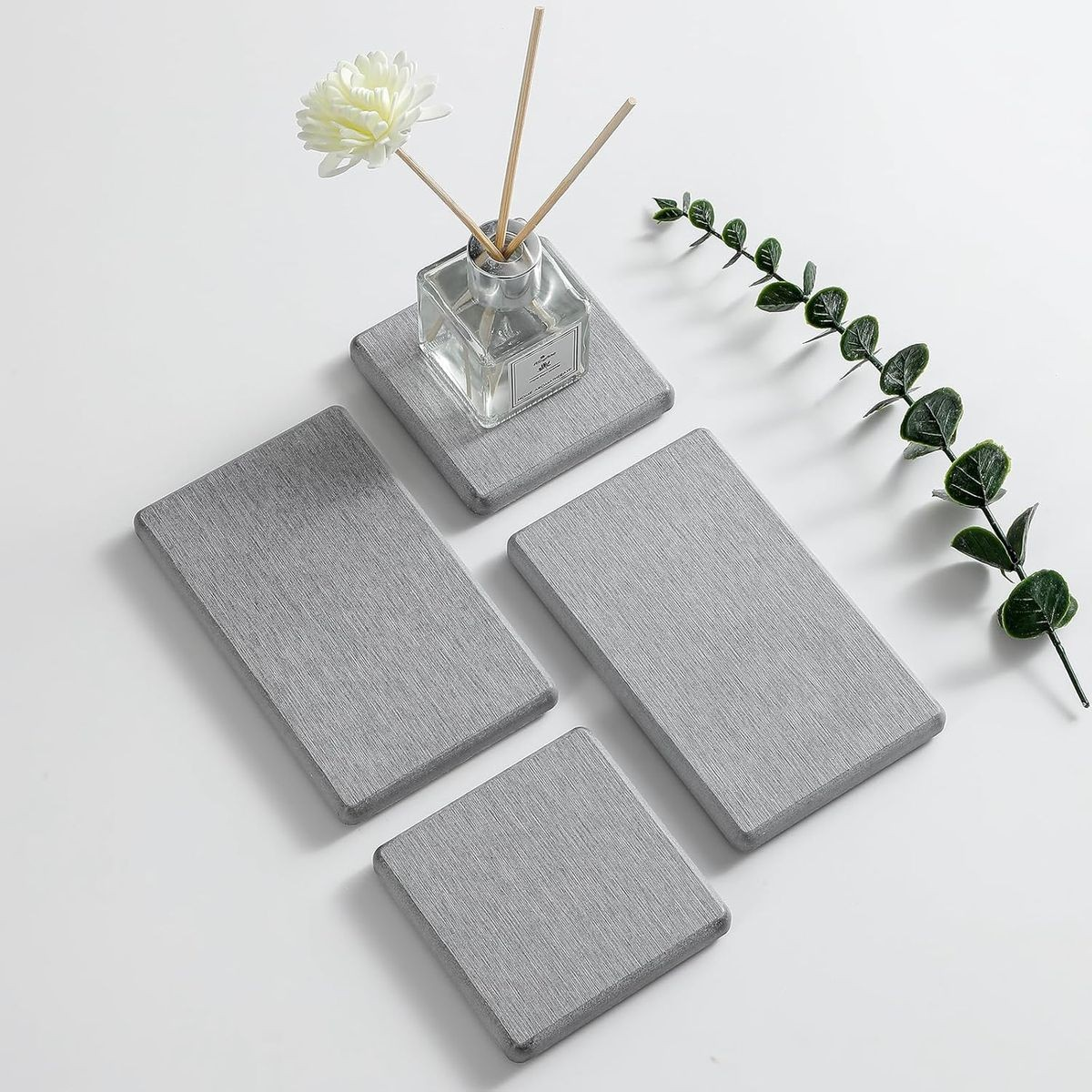 Cart In Mart 4 Pack Diatomite Coasters Water Absorbant Stone Trays For Bathroom/Kitchen Light Grey