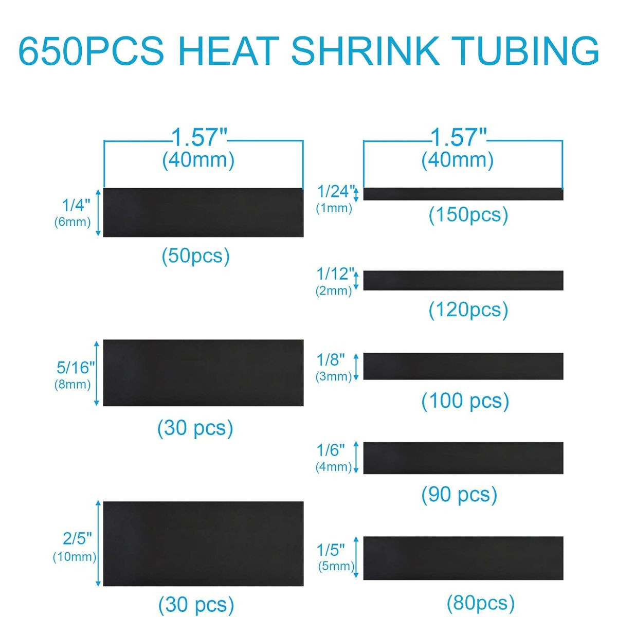 Cart In Mart 650 Piece Heat Shrink Tubing Kit- Wire Wrap Tube UL Ratio 2:1 Insulation