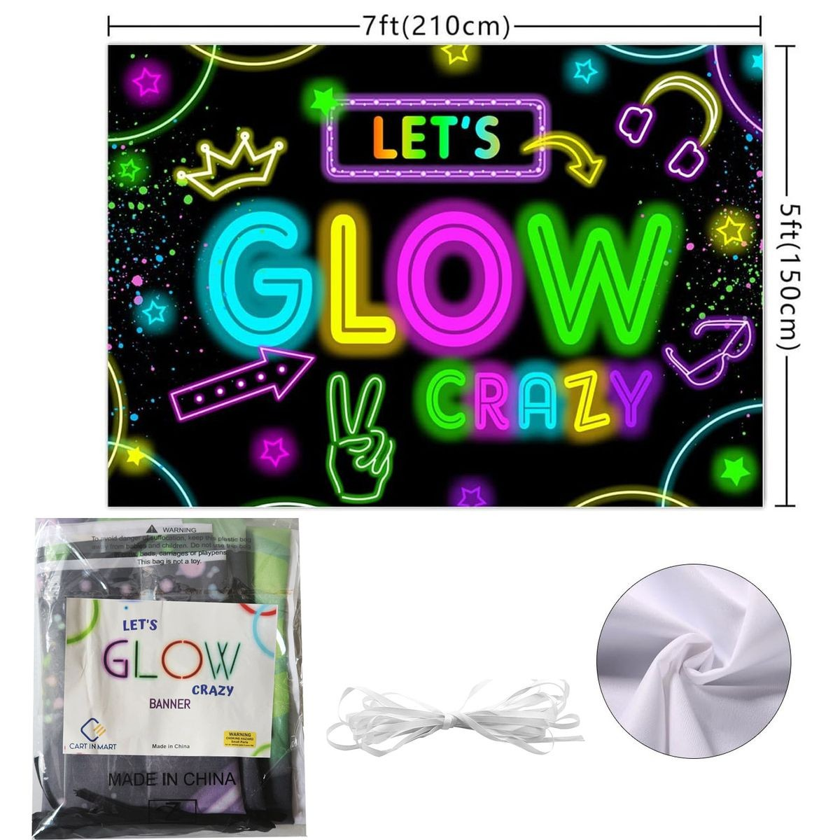 Cart In Mart Glow In The Dark Party Decoration Banner Neon Photo Backdrop-2.1x1.5m