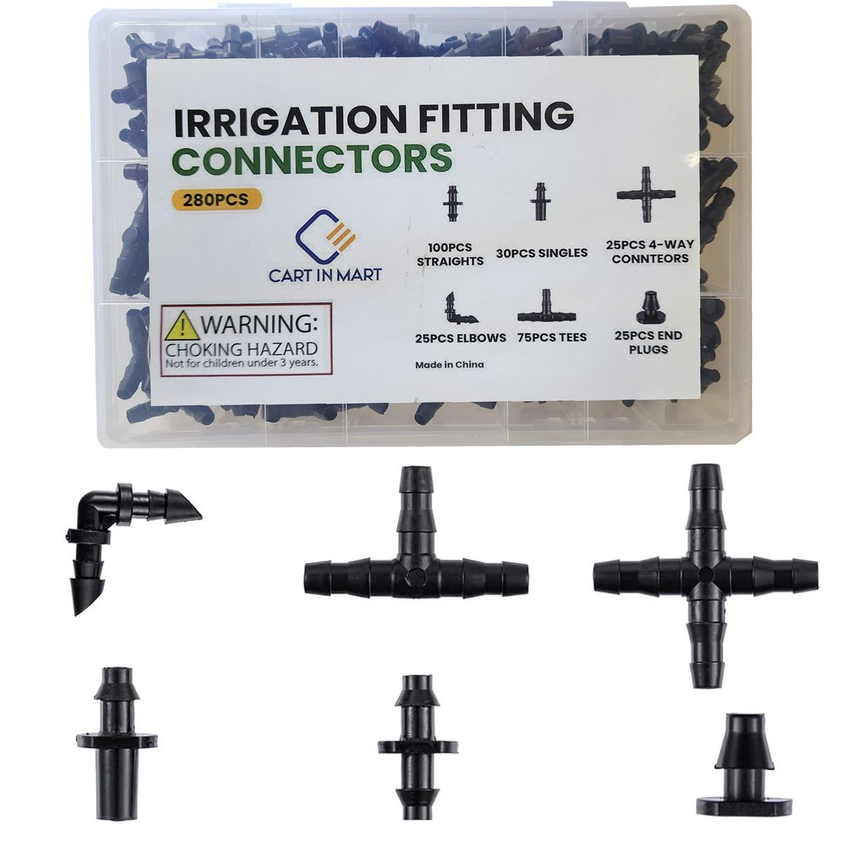 Cart In Mart 280 Piece Barbed Connectors Drip Irrigation Fittings Parts Kit