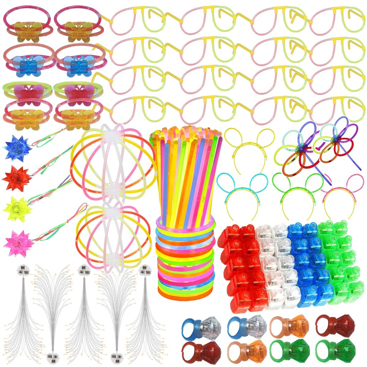 Cart In Mart 290 Pack Glow In The Dark Party Supplies Bulk LED Light Up Party Favor Toys