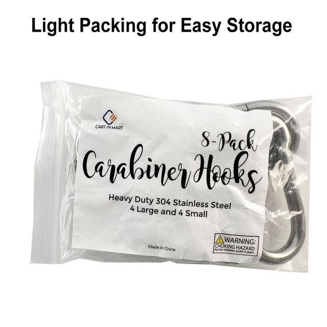 Cart In Mart 8 Piece Heavy Duty Carabiner Clips Steel Spring Snap Hook-8cm & 6cm(4 Each)