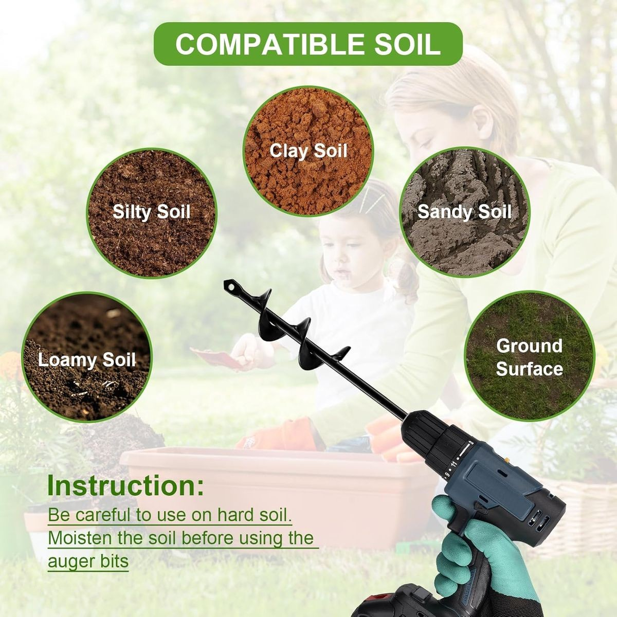 Cart In Mart 2 Piece Spiral Auger Drill Bit For Planting Garden Hole-44.5x7.6 & 44.5x4cm