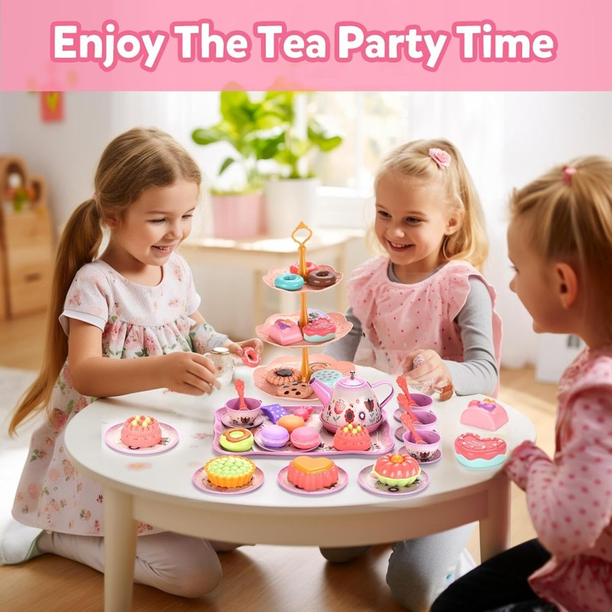 Cart In Mart 46 Piece Princess Tea Party Set For Little Girls Pretend Play -Flower Theme