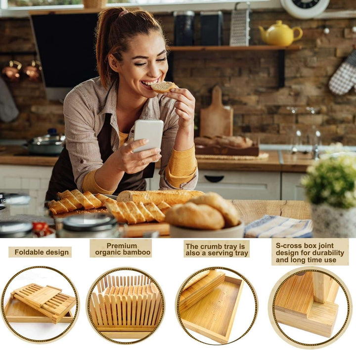 Bamboo Bread Slicer Set With Knife -Foldable