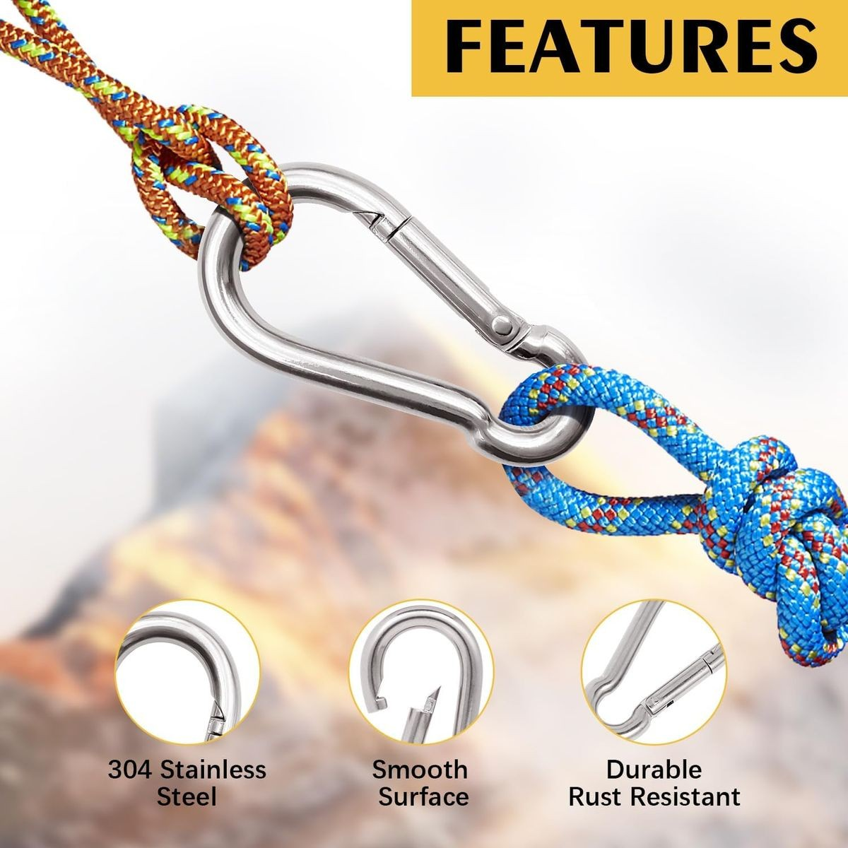 Cart In Mart 8 Piece Heavy Duty Carabiner Clips Steel Spring Snap Hook-8cm & 6cm(4 Each)
