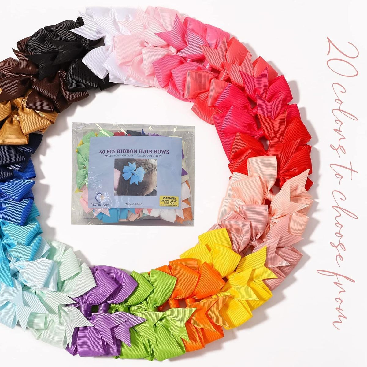 Cart In Mart 40 Pack 8.4cm Hair Bows For Baby Girls Alligator Clips Grosgrain Barrettes