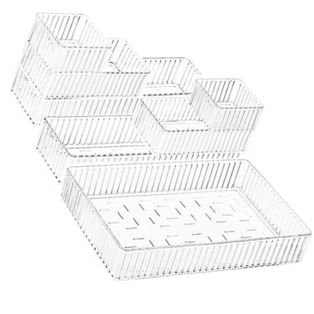 Cart In Mart 7 Piece Clear Acrylic Drawer Organiser Bins Stackable Cosmetic Makeup Trays