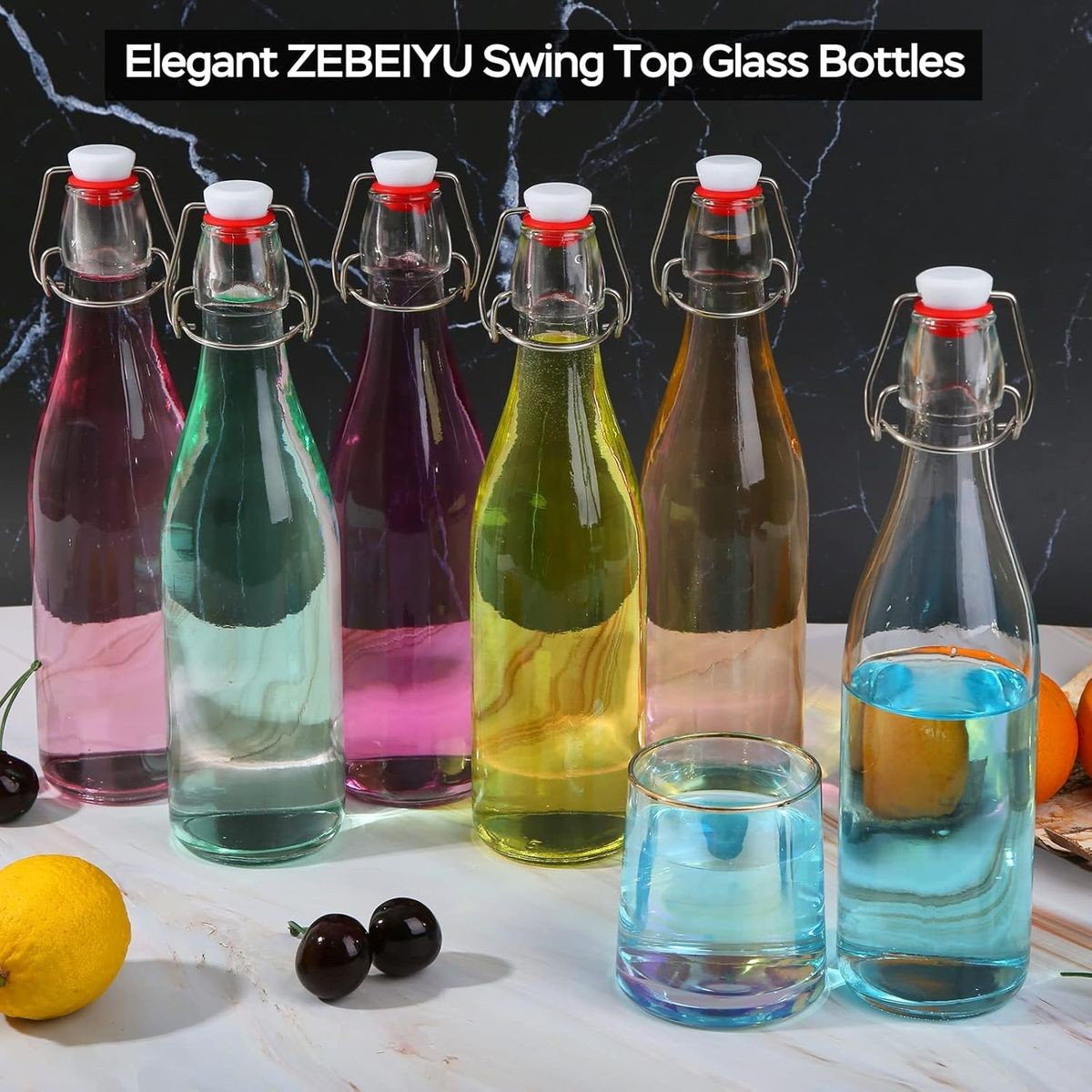 8-Pack 1L Swing-Top Glass Bottles | Airtight Flip-Top Lids + 8 Extra Seals | Cartinmart