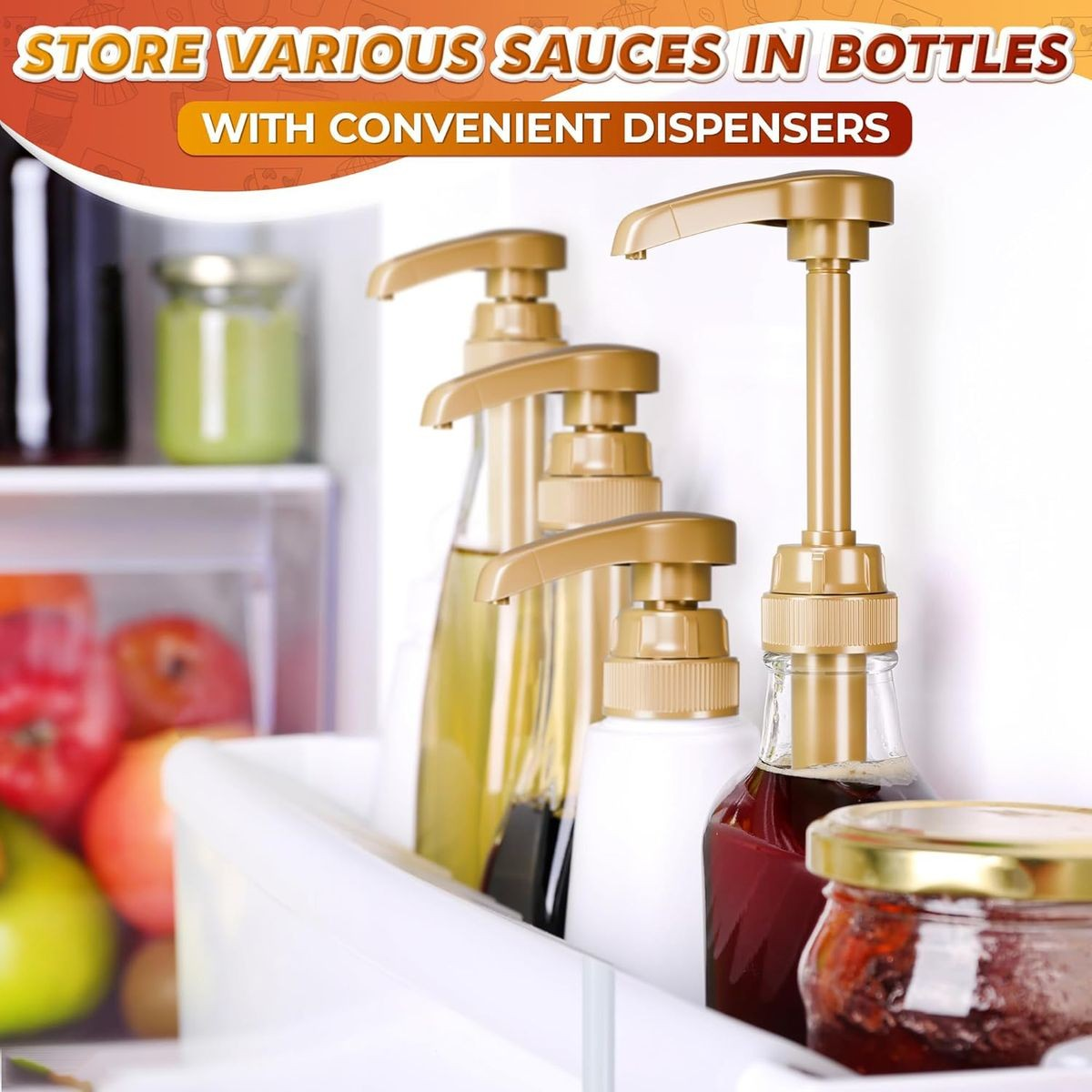 Cart In Mart 6-Pack Gold Squirt Coffee Syrup Pump Dispenser Kitchen Bar Bottles-750ml