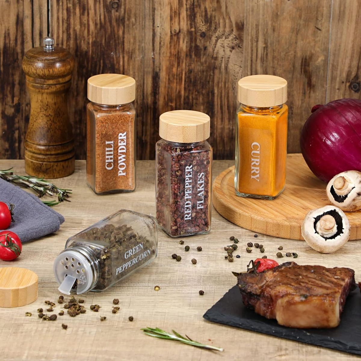 Cart In Mart 24 Pack Spice Jars Containers With Bamboo Lid Spoon Labels Brush Pen Funnel