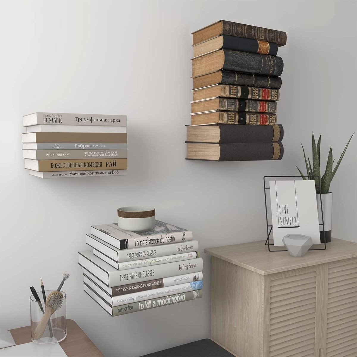 Cart In Mart 4 Pack Invisible Iron Floating Bookshelves Wall Mounted Hanging Shelf_White