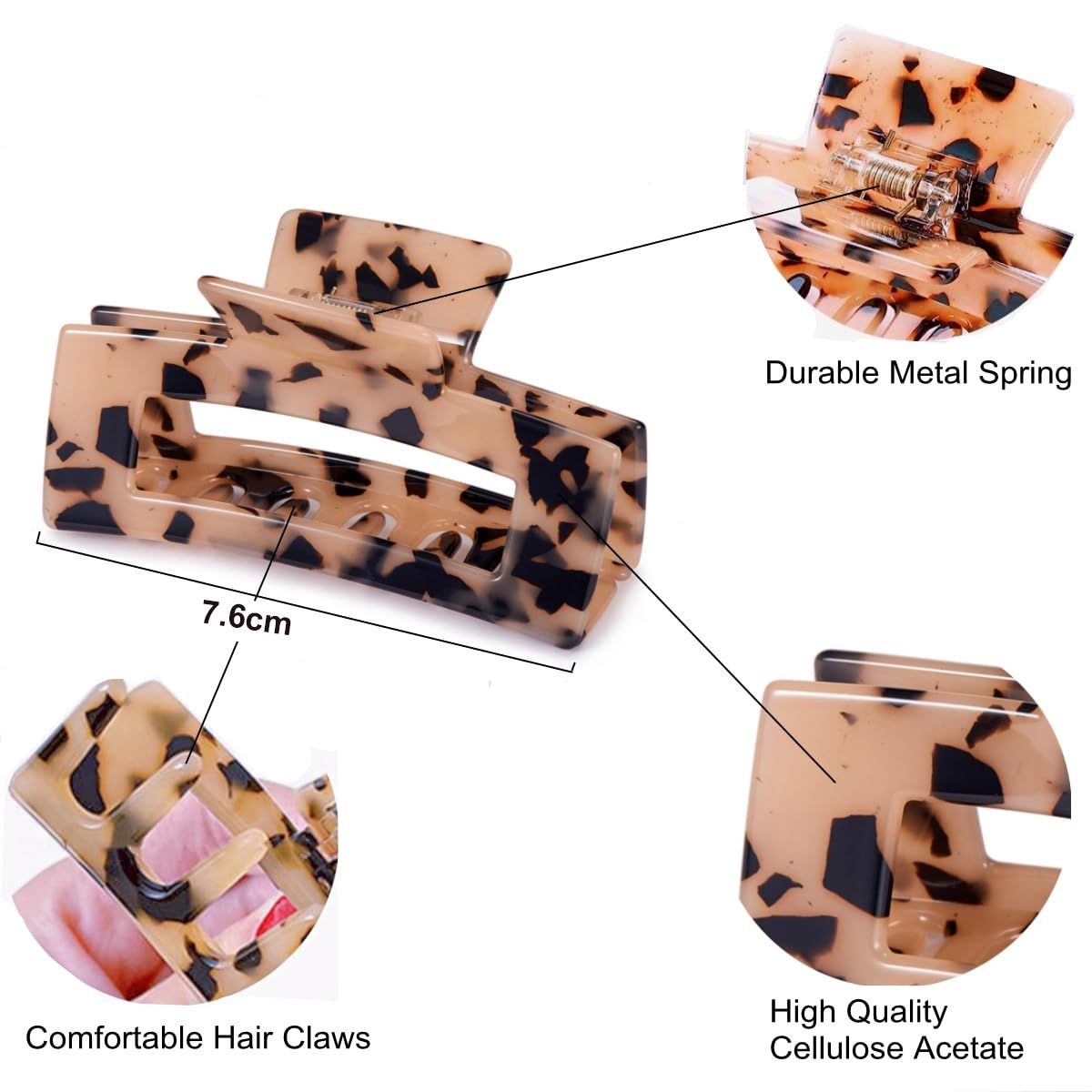Cart In Mart 8 Pack Hair Claw Clips For Women Girls Fashion Tortoise Barrettes Rectangle
