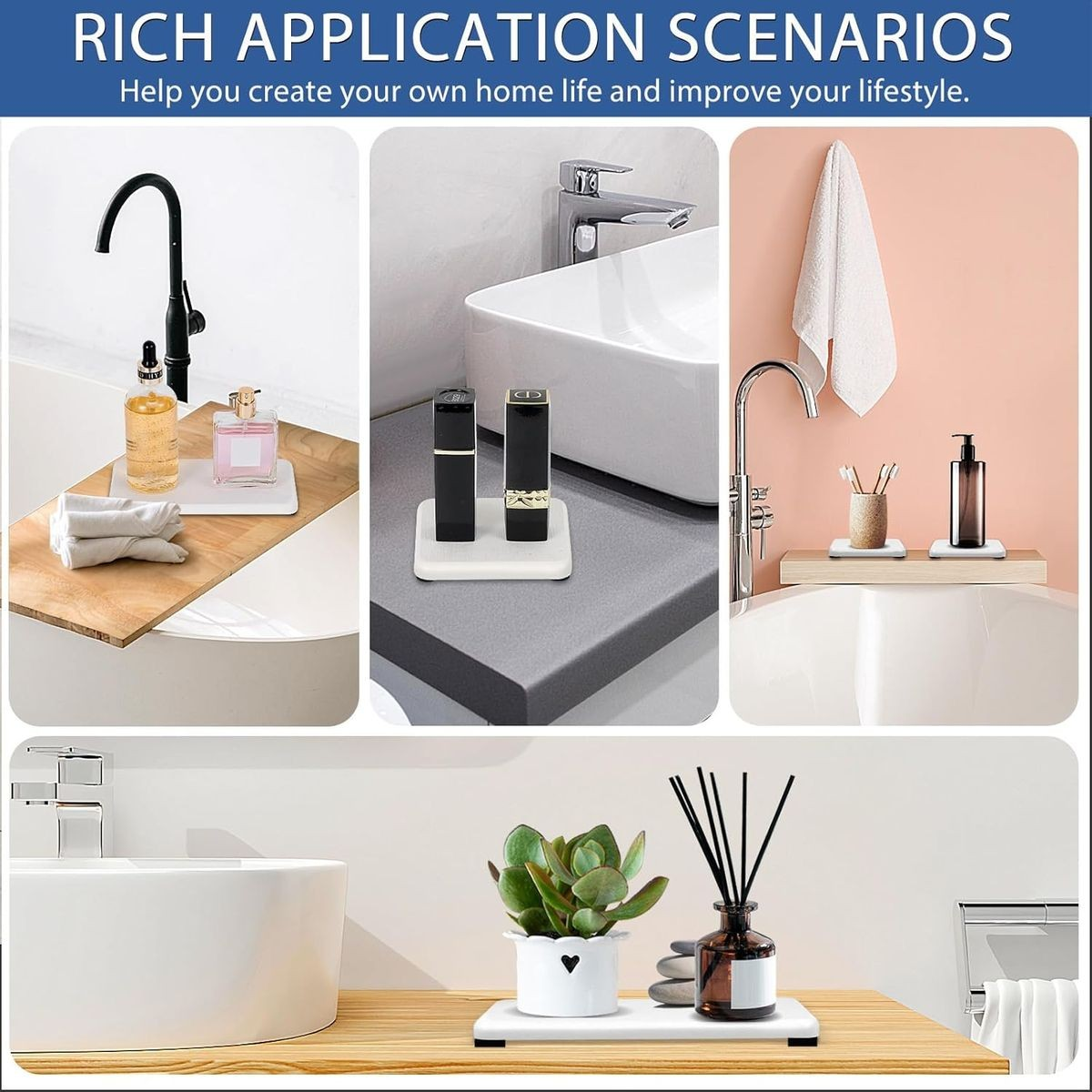 Cart In Mart 4 Pack Diatomite Coasters Water Absorbant Stone Trays For Bathroom/Kitchen White