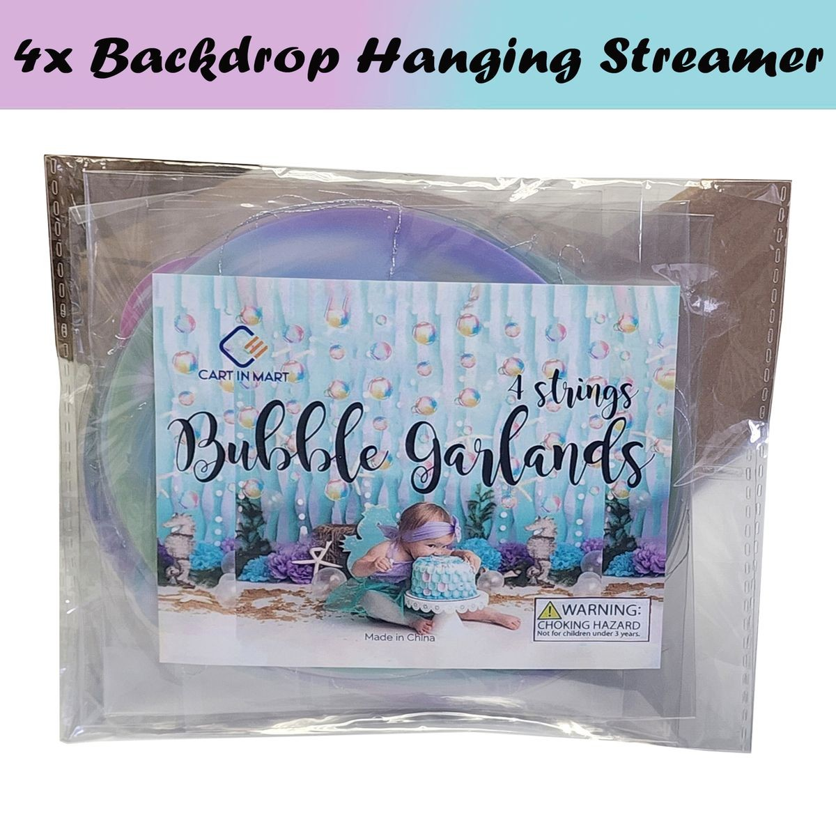 Cart In Mart 4 Pack Mermaid Party Decoration Transparent Hanging Streamer Bubble Garland