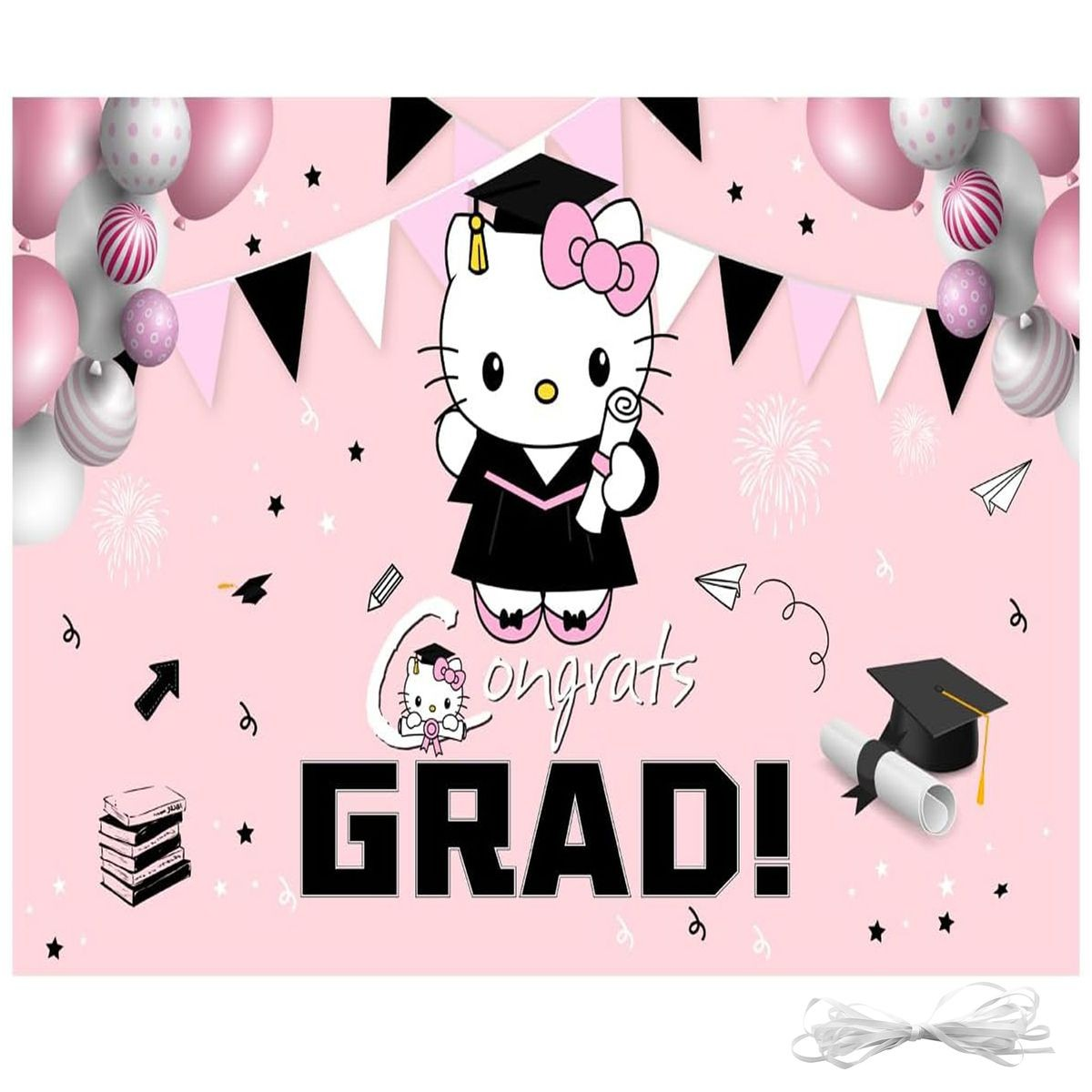 Cart In Mart Pink Graduation Congrats Banner Backdrop Grad Party Decoration-180x100cm