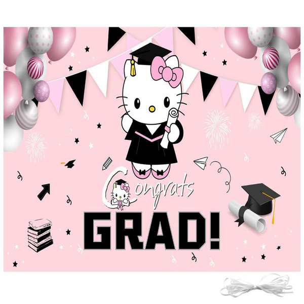 Pink Graduation Congrats Banner Backdrop Grad Party Decoration-180x100cm