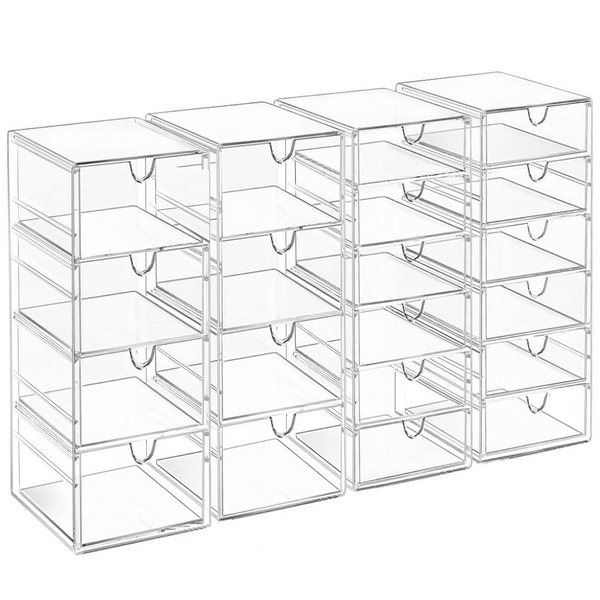 Cart In Mart 20 Drawer - 4 Sets Clear Makeup Organizers Multipurpose Stackable Storage