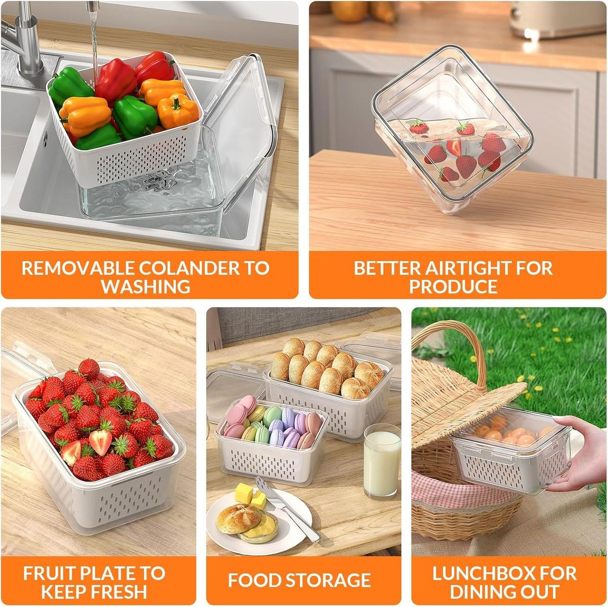Cart In Mart 5 Pack (10 Piece) Fridge Food Storage Containers With Removable Colander