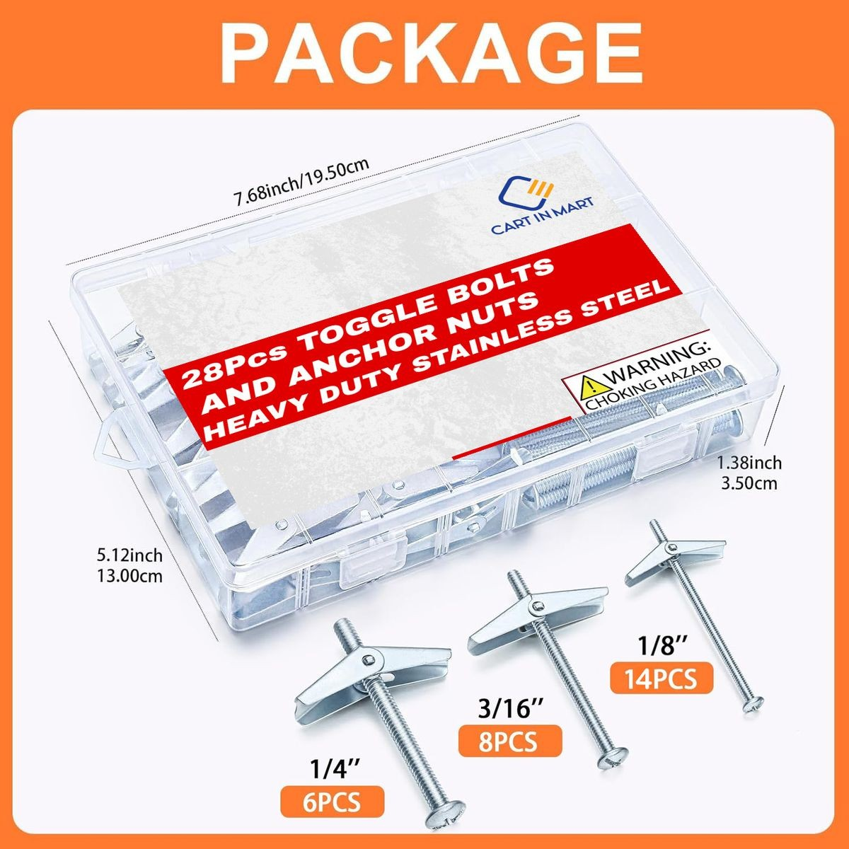 Cart In Mart 28 Piece Toggle Bolts & Nut Kit Drywall Butterfly Anchors- 3 Size 3,6,5mm