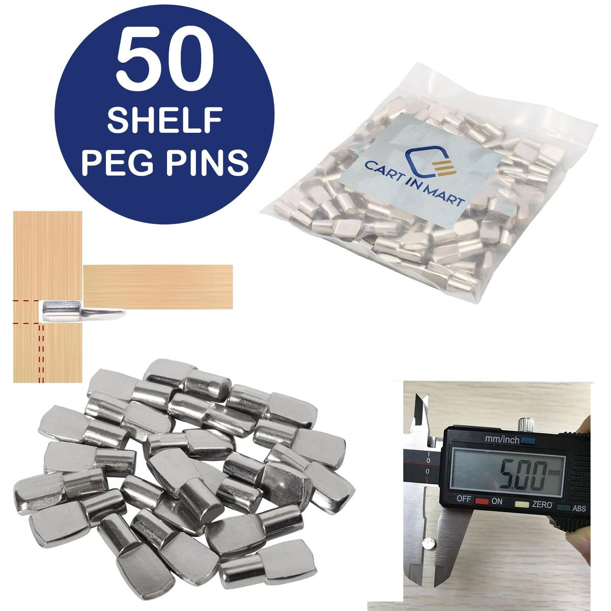Cart In Mart 50-Pack 5mm Shelf Pegs Pins-Cabinet Furniture Spoon Shape Shelves Support