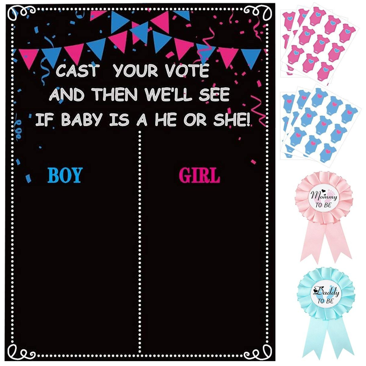 Cart In Mart 57 Piece Voting Gender Reveal Games & Baby Shower Party Decorations- Large