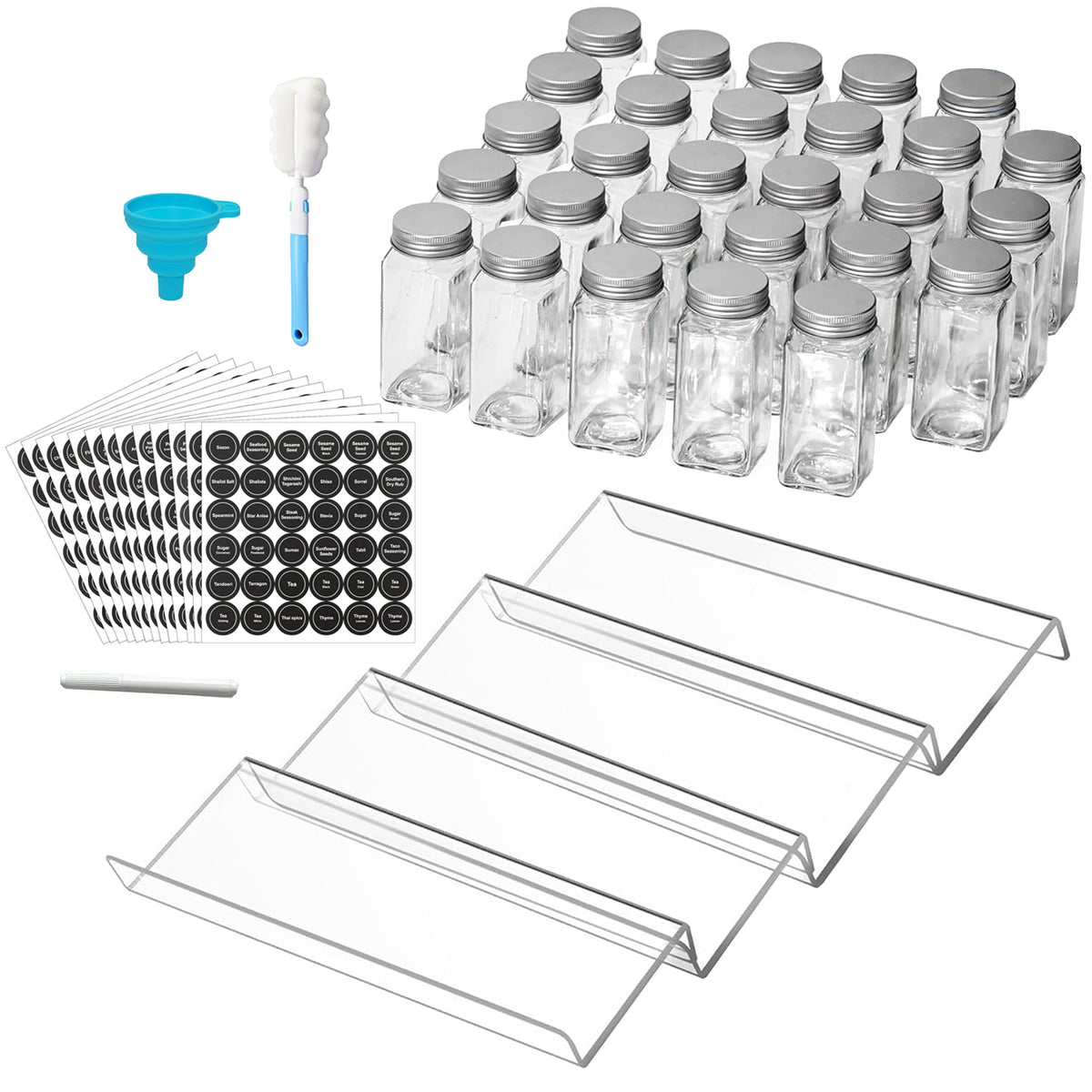 Cart In Mart 4 Tier Clear Acrylic Drawer Spice Rack Organiser With 28 Containers,Labels