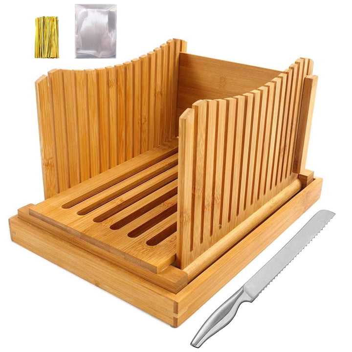 Bamboo Bread Slicer Set With Knife -Foldable