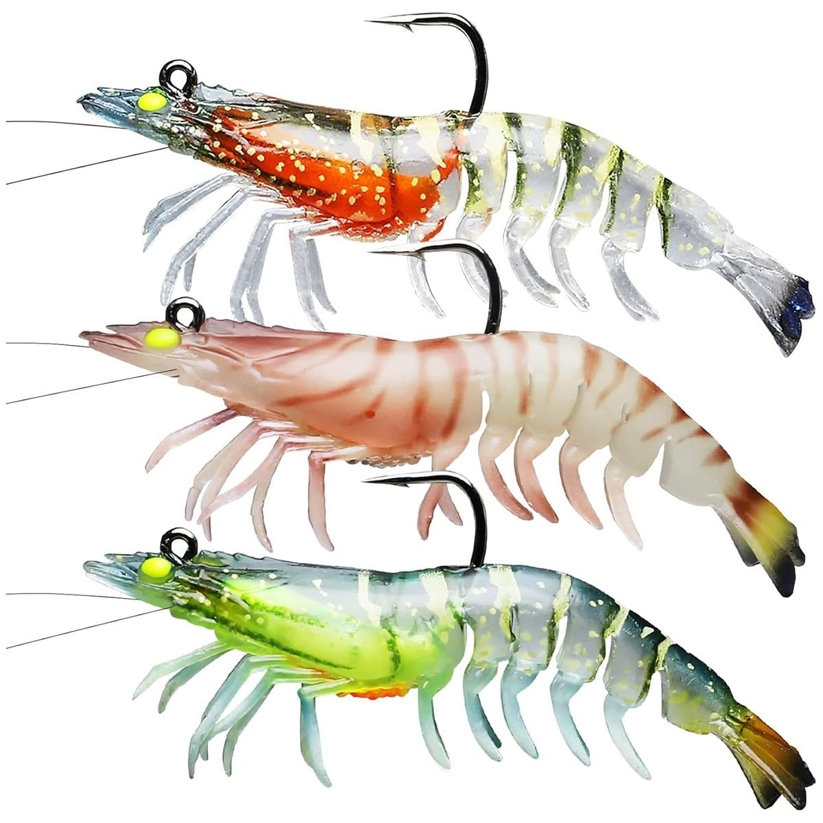 Cart In Mart 3 Pack Pre-Rigged Shrimp Fishing Lure Jigs For Fresh & Saltwater TPE Baits