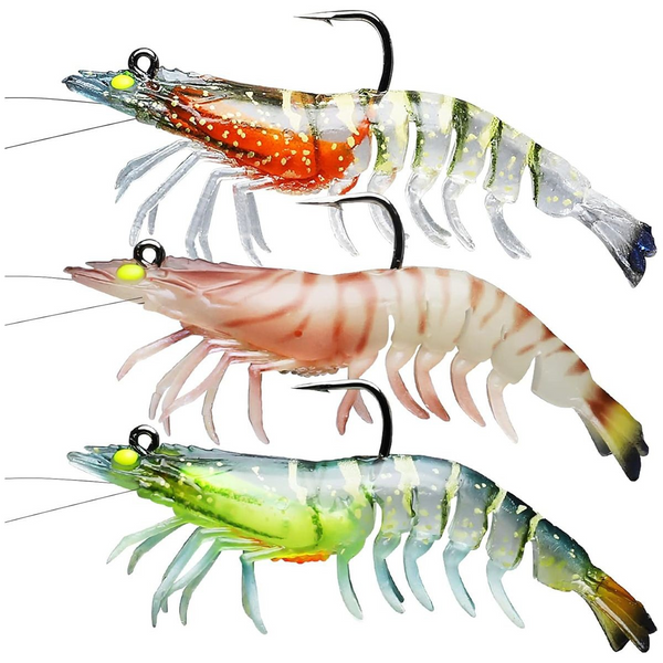 3 Pack Pre-Rigged Shrimp Fishing Lure Jigs For Fresh & Saltwater TPE Baits Cart In Mart