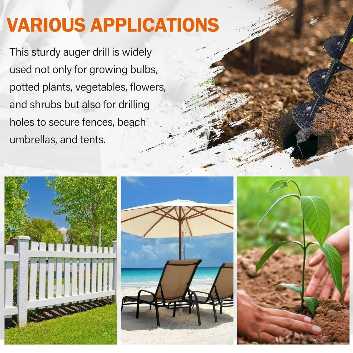Cart In Mart 2 Piece Spiral Auger Drill Bit For Planting Garden Hole-44.5x7.6 & 44.5x4cm