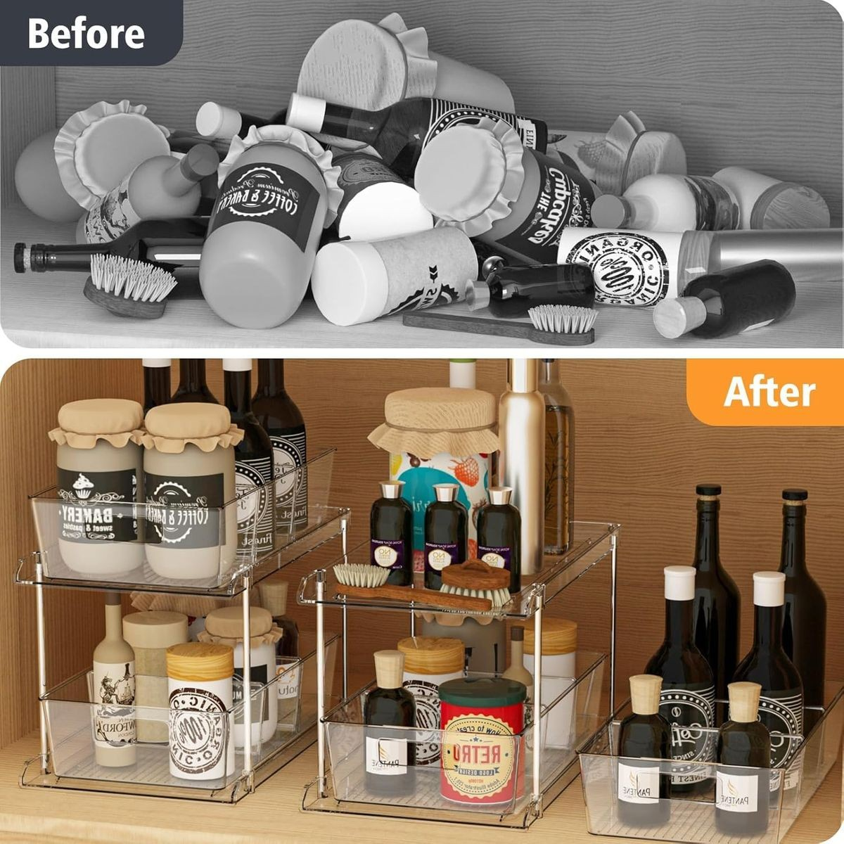 2-Pack Clear Under Sink Organizer | 2-Tier Pull-Out Storage | Cart In Mart