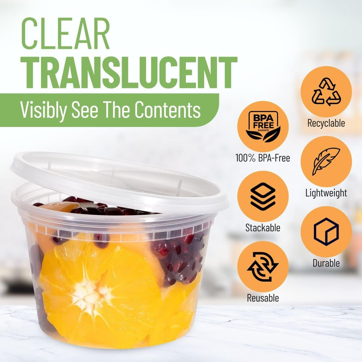 Cart In Mart 50-Pack Deli Food Storage Containers With Lids For Soup,Meal Prep-475ml