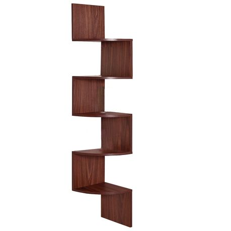 Cart in Mart 5 Tier Floating Corner Shelves For Wall Hanging Bookshelf Décor - 123cm Long - Deep Walnut - 123.0 cm