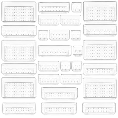 Cart In Mart 28 Piece Clear Acrylic Plastic Drawer Organizer Set 4 Sizes For Cosmetics