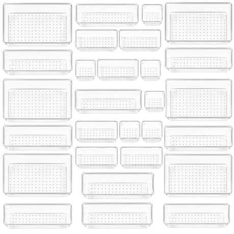 28 Piece Clear Acrylic Plastic Drawer Organizer Set 4 Sizes For Cosmetics