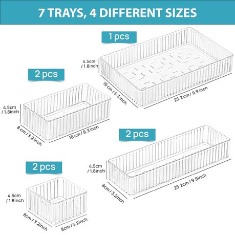 Cart In Mart 7 Piece Clear Acrylic Drawer Organiser Bins Stackable Cosmetic Makeup Trays