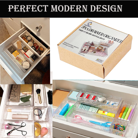 Cart In Mart 7 Piece Clear Acrylic Drawer Organiser Bins Stackable Cosmetic Makeup Trays