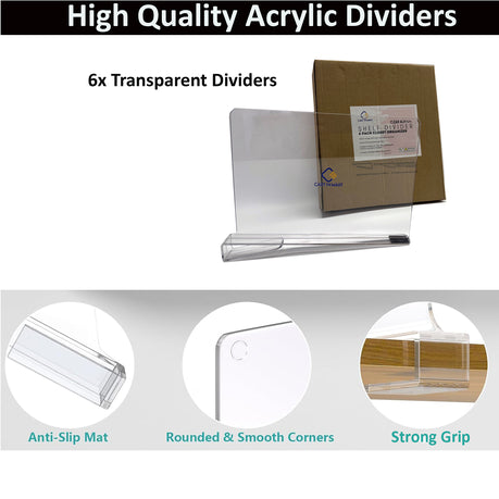 Cart In Mart 6 Piece Clear Acrylic Shelf Dividers Organiser For Closet Wardrobe Drawer
