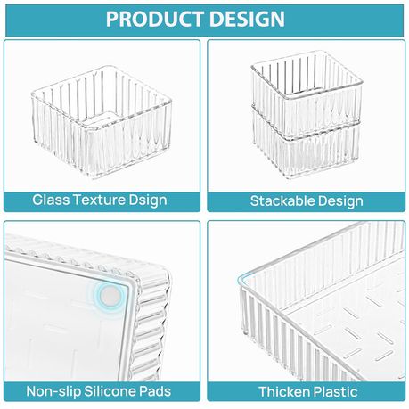 Cart In Mart 7 Piece Clear Acrylic Drawer Organiser Bins Stackable Cosmetic Makeup Trays