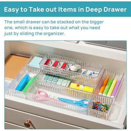Cart In Mart 7 Piece Clear Acrylic Drawer Organiser Bins Stackable Cosmetic Makeup Trays