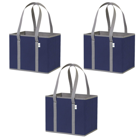 Cart In Mart 3 Pack Reusable Grocery Bags Large Tote Folding Shopping Bag-Navy Blue