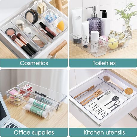 Cart In Mart 28 Piece Clear Acrylic Plastic Drawer Organizer Set 4 Sizes For Cosmetics