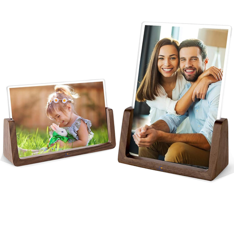 2 Pack Photo 5x7" Horizontal & Vertical Family Picture Frames-Walnut Wood