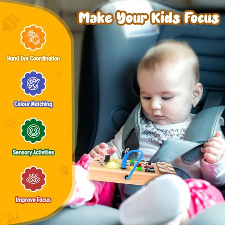 Wooden Montessori Educational Toy Sensory Busy Board With LED Light Switch
