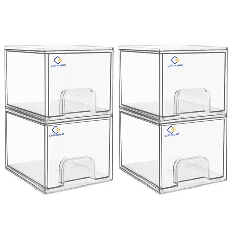 Cart In Mart Clear Acrylic Storage Drawer Bins Stackable Multipurpose Organizers-4 Pack