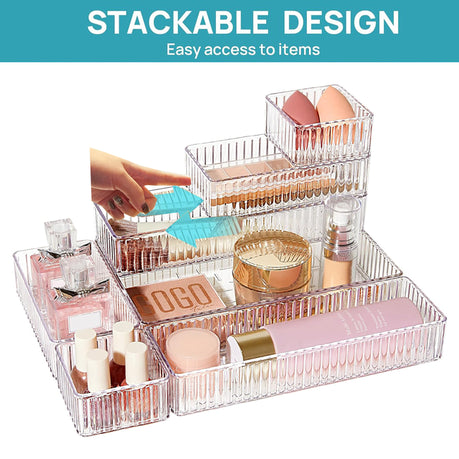 Cart In Mart 7 Piece Clear Acrylic Drawer Organiser Bins Stackable Cosmetic Makeup Trays
